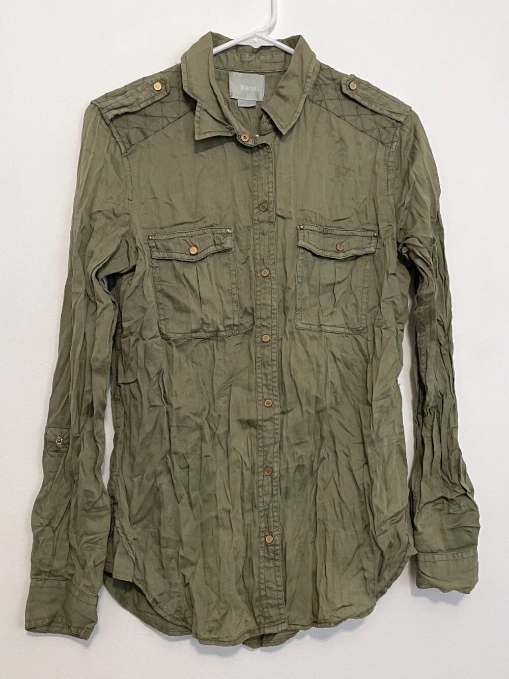 MAEVE ANTHROPOLOGIE Aveiro Safari Shirt Olive Green "Button Down" SNAPS /NO BELT - Picture 2 of 16